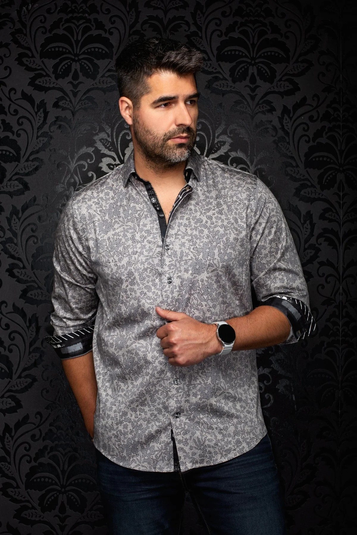 Au Noir - Jarrick - Stone - Long Sleeve Satin Cotton