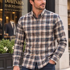 Viyella Long Sleeve Shirt Brown Plaid - 20% Wool 80% Cotton - Made In Canada - 657432 2298