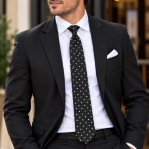 Match International Ties - Black With White Dots - Silk -1894