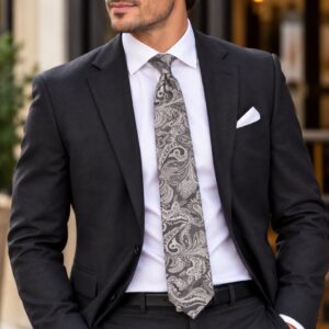 Match International Tie - Grey / Silver Paisley - 8845 - Silk