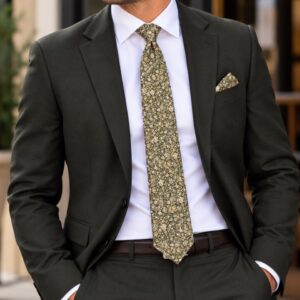 Match International Ties - Brown Tonal Floral Sillk Tie - 1985