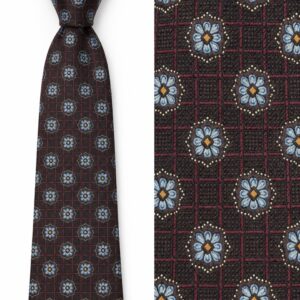 Knotz Silk Tie - Black  Burgundy W Blue Flowers - 29939