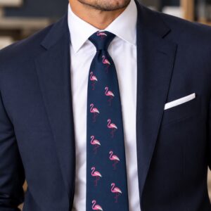 Knotz Silk Tie - Navy with Pink Flamingos - 54123