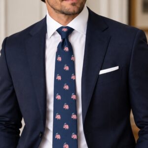 Soul Of London Silk Tie - Navy with Pink Elephants - 53412