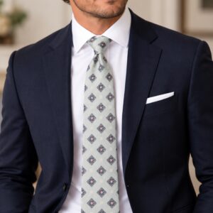 Knotz Silk Tie - Steel Blue with Black and Pink Diamonds - 47812