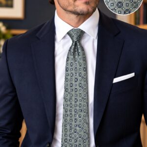Knotz Silk Tie - Navy and Sage Circles - 73819