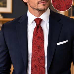 Saverio Micro Fibre Tie - Red Paisley on Black - 58237