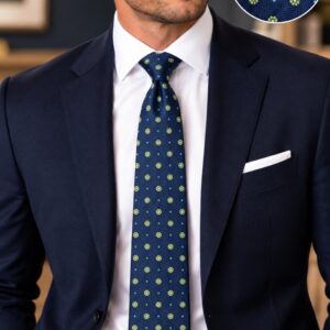 Knotz Silk Tie - Navy with Green Micro Flowers - 44044