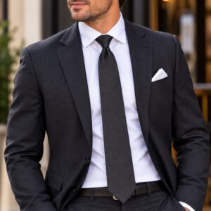 Raffealle Silk Tie - Plain Black - 6973