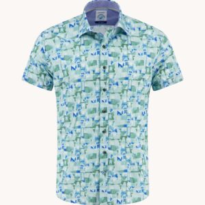 A Fish Named Fred Abstract City - 302 Green - Short Sleeve Cotton Shirt - 33.064